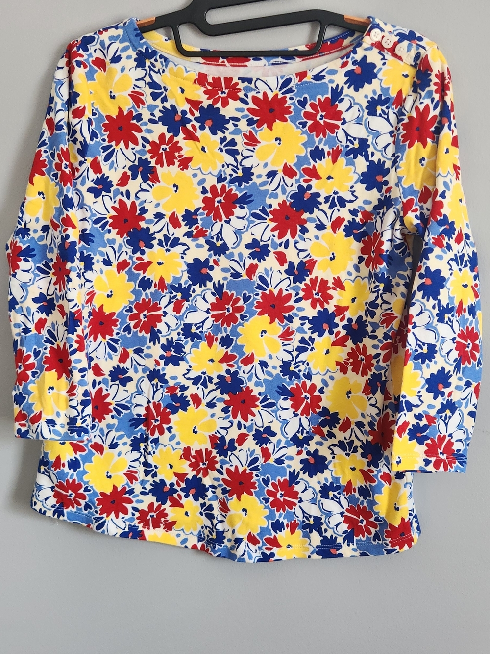 Charter Club Long Sleeve Floral Tee in Red, Yellow & Blue